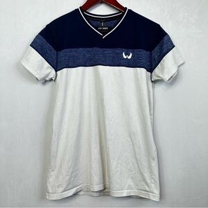 Nick Danger Sporty Short Striped V-Neck Mens Preppy Academic Casual Top